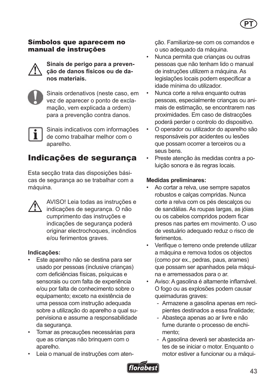 Indicações de segurança | Florabest FBM 135 A1 User Manual | Page 43 / 100