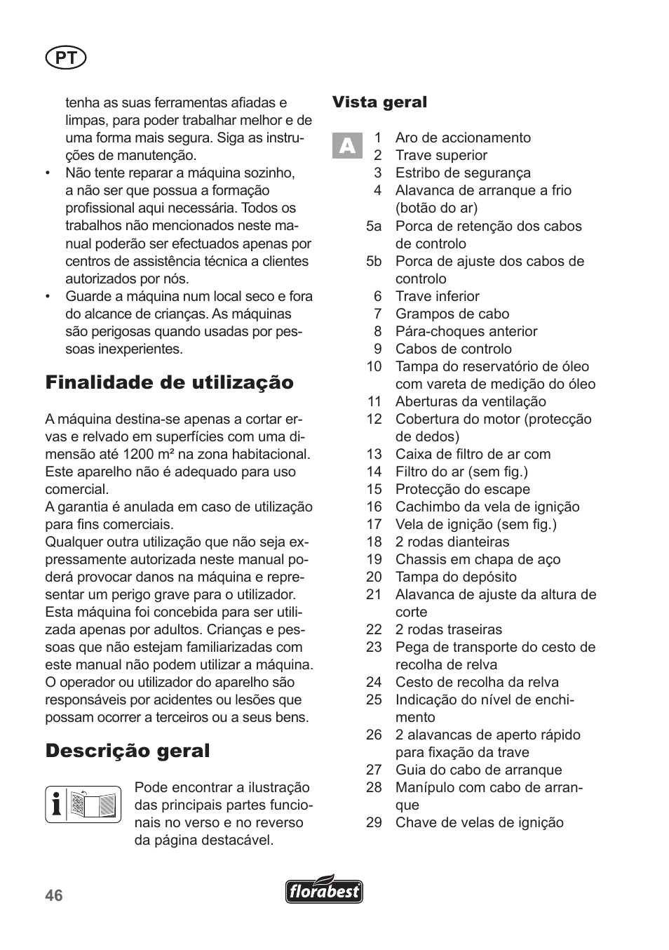 Finalidade de utilização, Descrição geral | Florabest FBM 135 A1 User Manual | Page 46 / 100