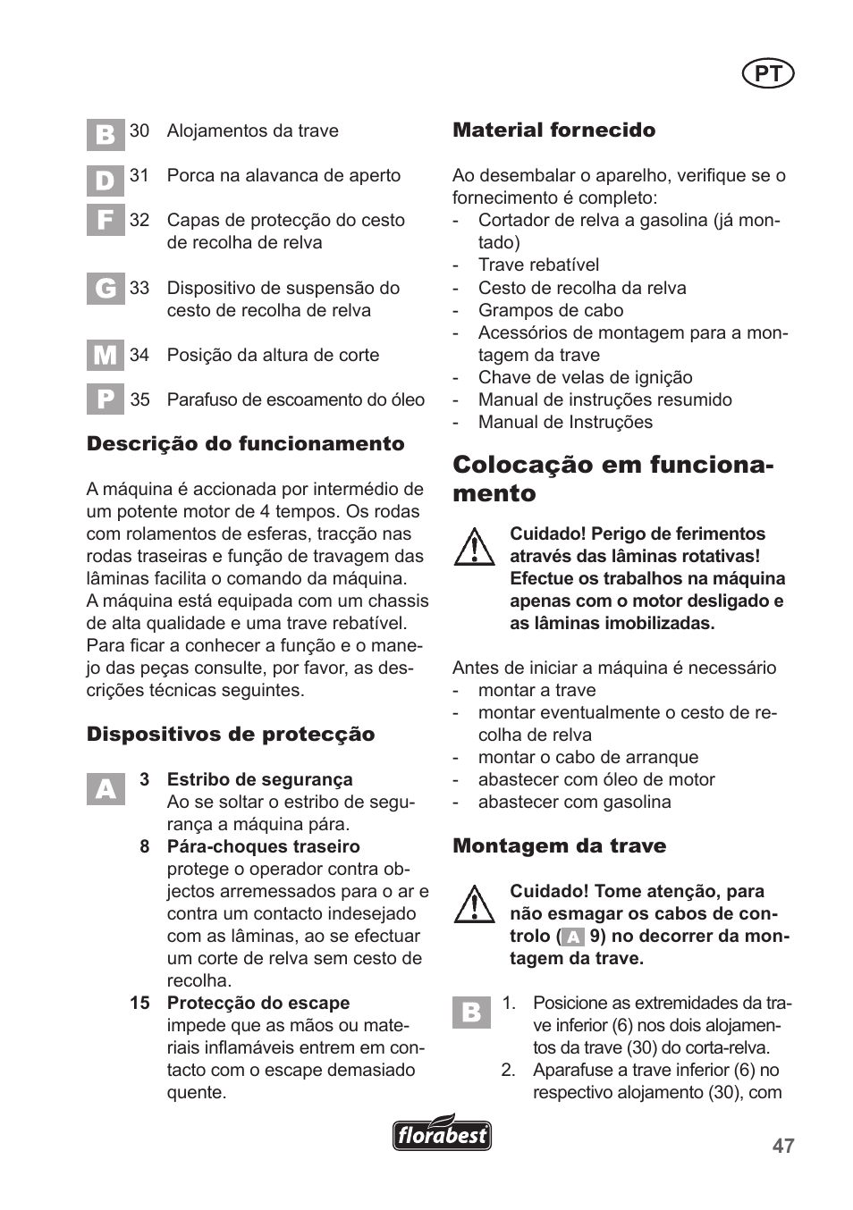 Colocação em funciona- mento | Florabest FBM 135 A1 User Manual | Page 47 / 100