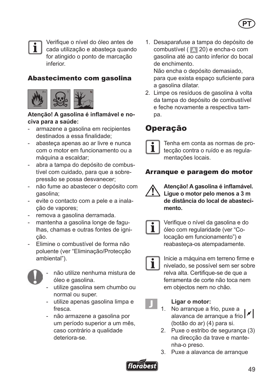 Operação | Florabest FBM 135 A1 User Manual | Page 49 / 100