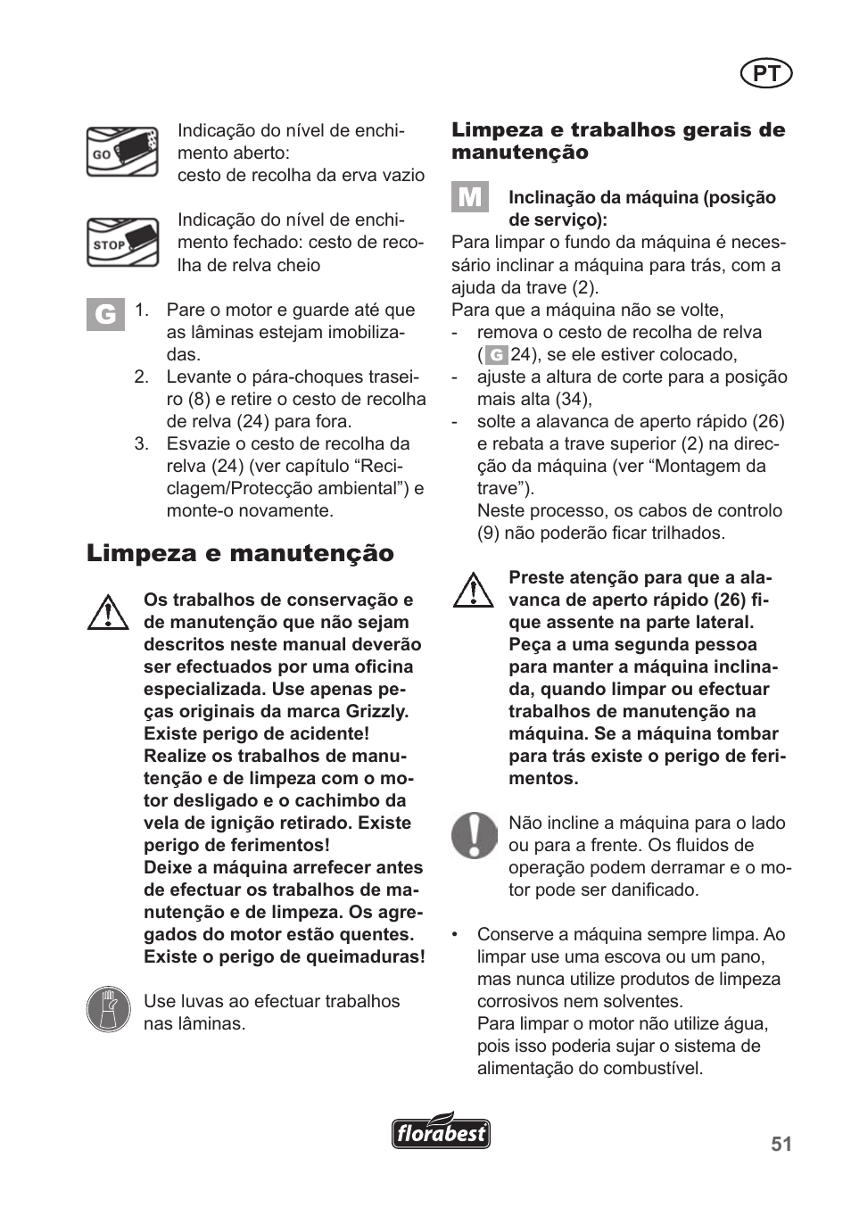 Limpeza e manutenção | Florabest FBM 135 A1 User Manual | Page 51 / 100