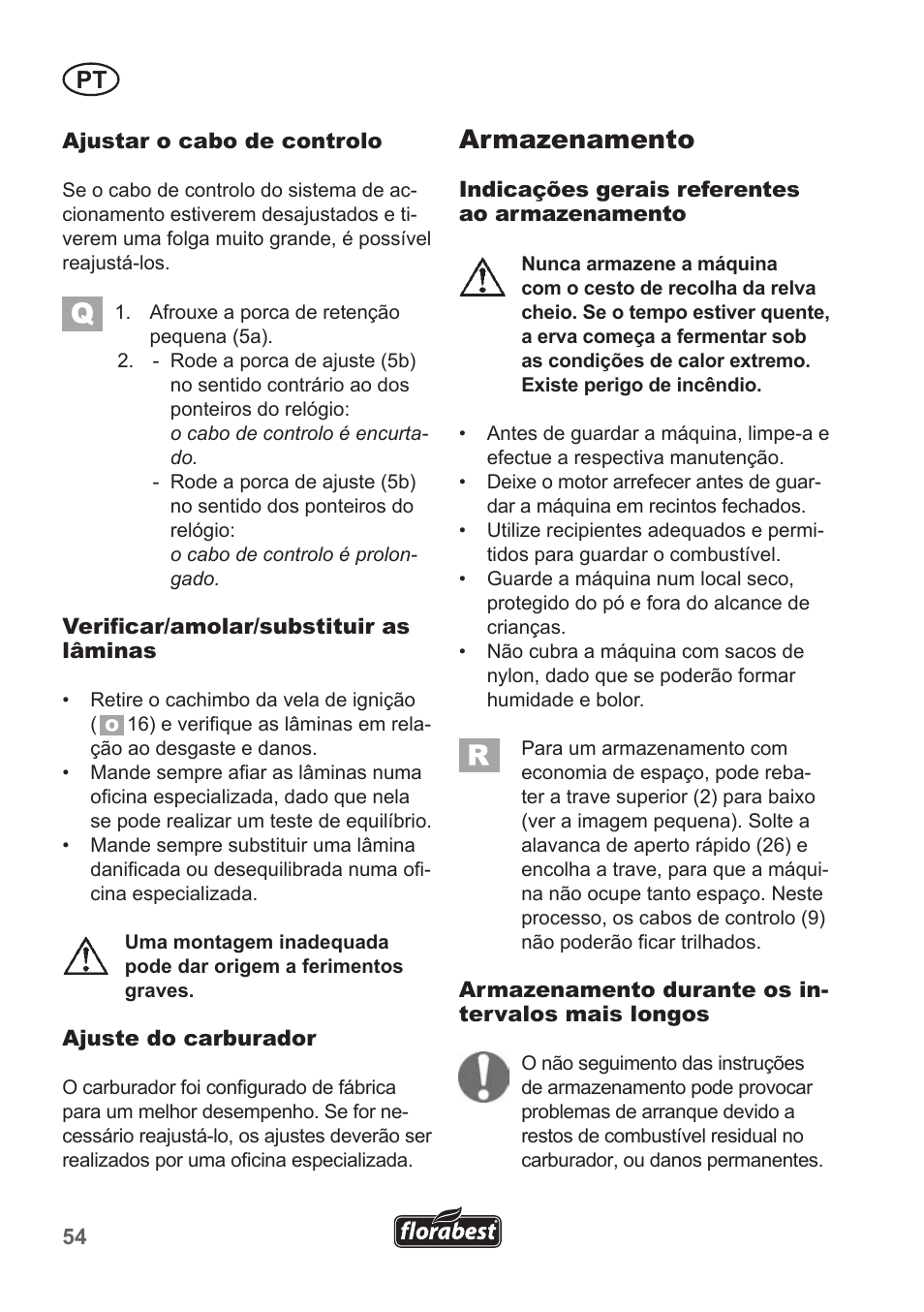 Armazenamento | Florabest FBM 135 A1 User Manual | Page 54 / 100