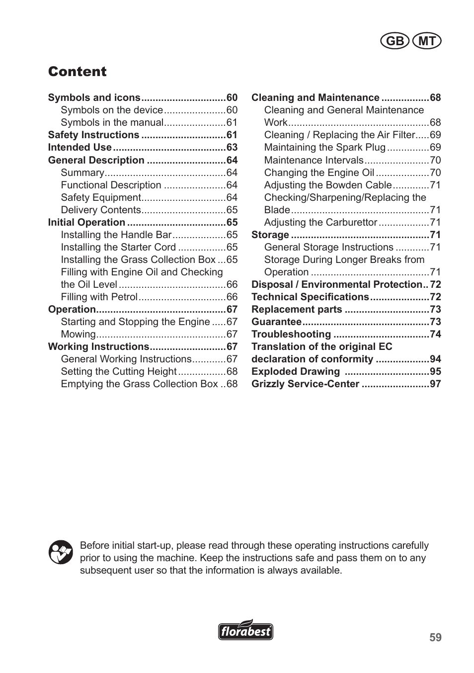 Content, Gb mt | Florabest FBM 135 A1 User Manual | Page 59 / 100