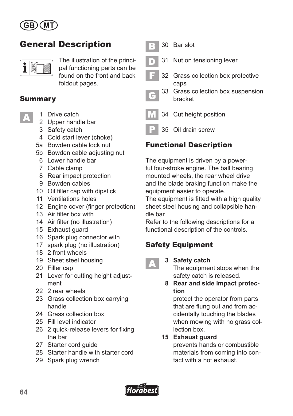 General description, Gb mt | Florabest FBM 135 A1 User Manual | Page 64 / 100