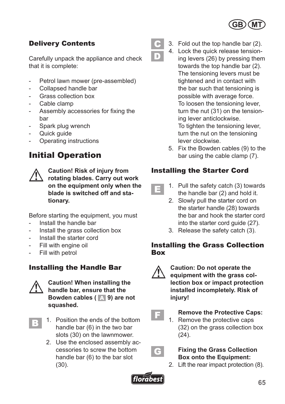 Initial operation, Gb mt | Florabest FBM 135 A1 User Manual | Page 65 / 100