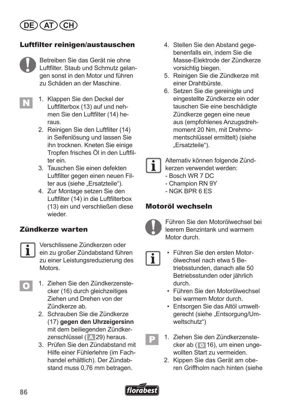 De at ch | Florabest FBM 135 A1 User Manual | Page 86 / 100