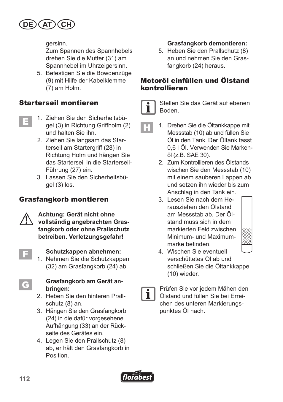 De at ch | Florabest FBM 135 A1 User Manual | Page 112 / 132