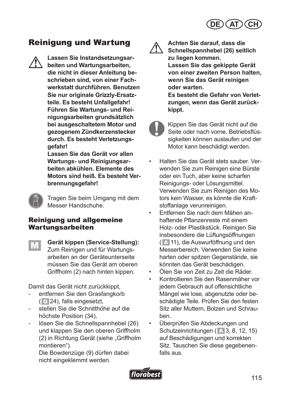 Reinigung und wartung, De at ch | Florabest FBM 135 A1 User Manual | Page 115 / 132