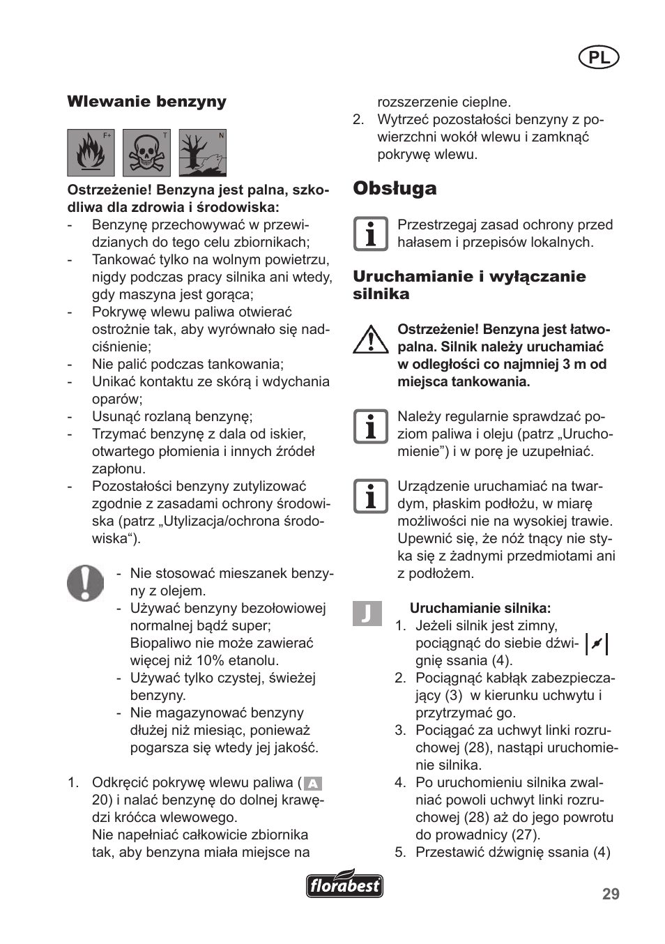 Obsługa | Florabest FBM 135 A1 User Manual | Page 29 / 132