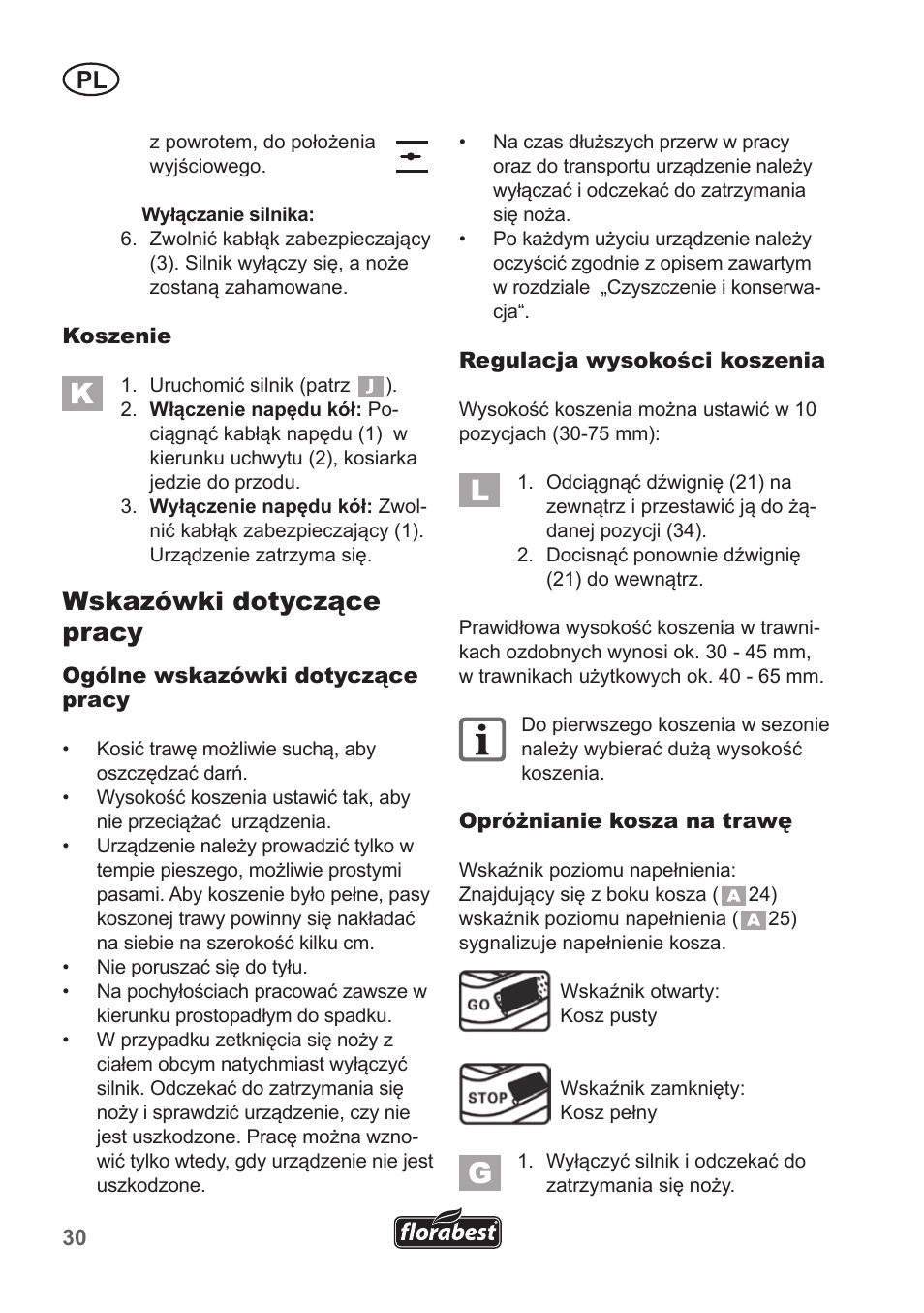 Wskazówki dotyczące pracy | Florabest FBM 135 A1 User Manual | Page 30 / 132