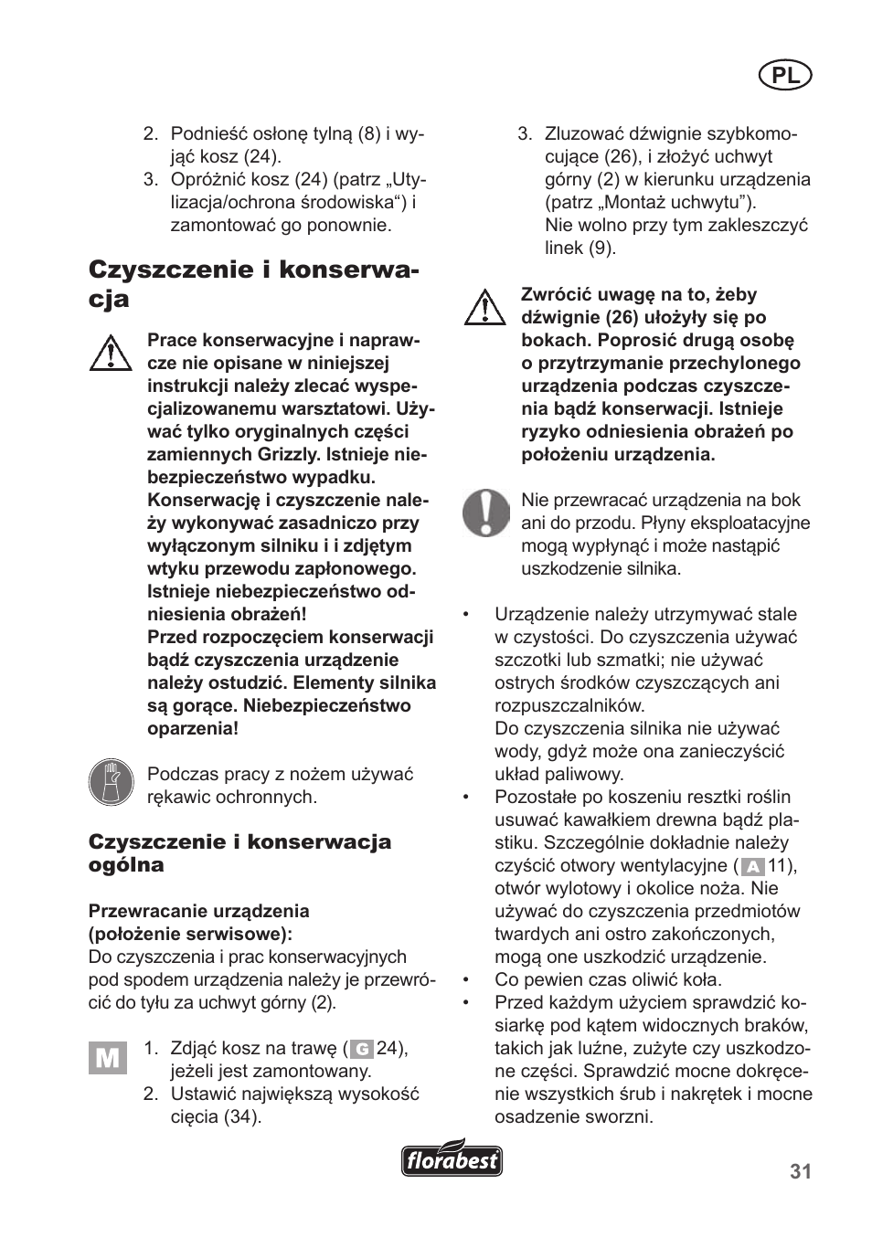 Czyszczenie i konserwa- cja | Florabest FBM 135 A1 User Manual | Page 31 / 132