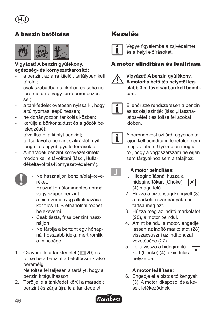 Kezelés | Florabest FBM 135 A1 User Manual | Page 46 / 132