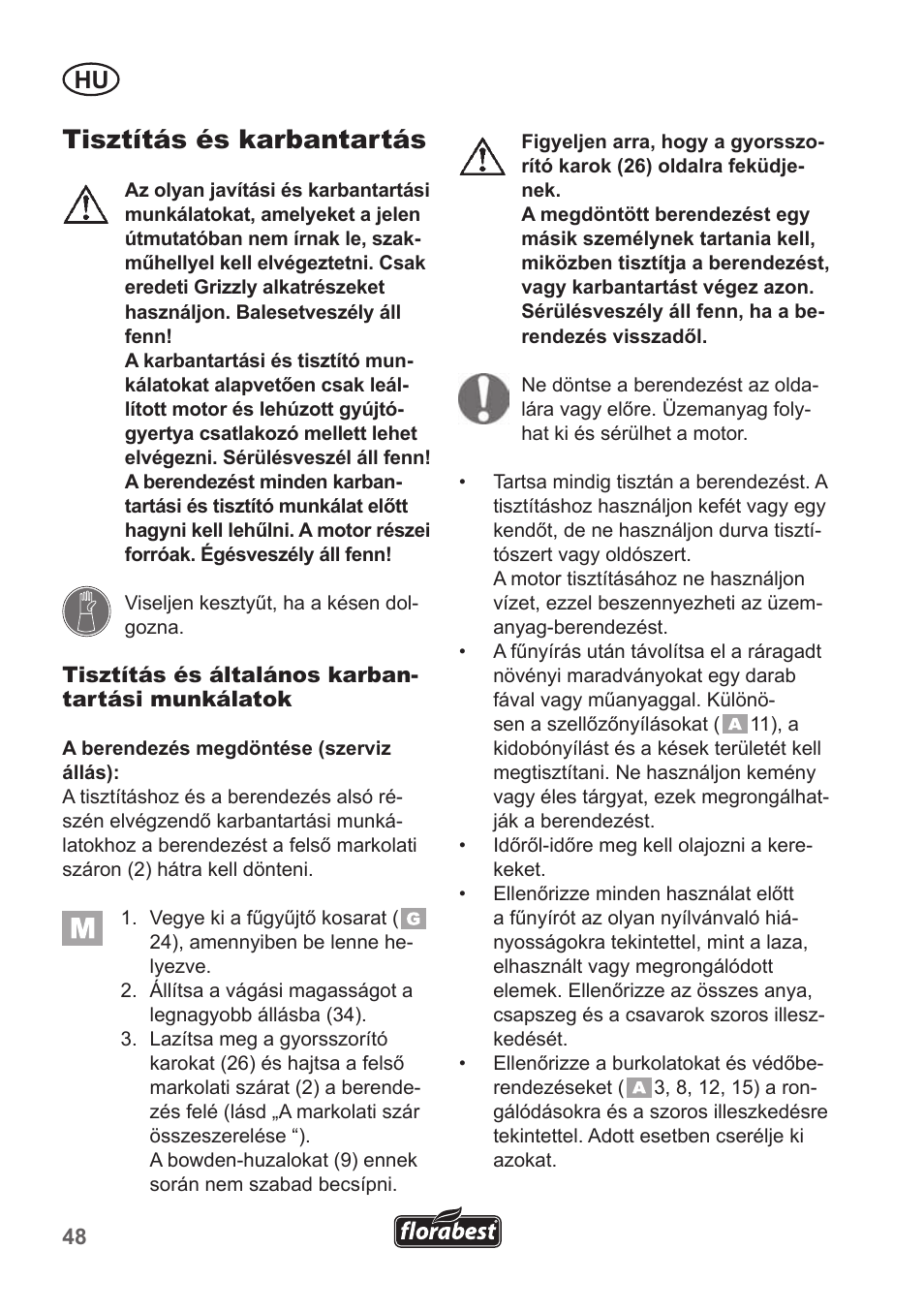 Tisztítás és karbantartás | Florabest FBM 135 A1 User Manual | Page 48 / 132