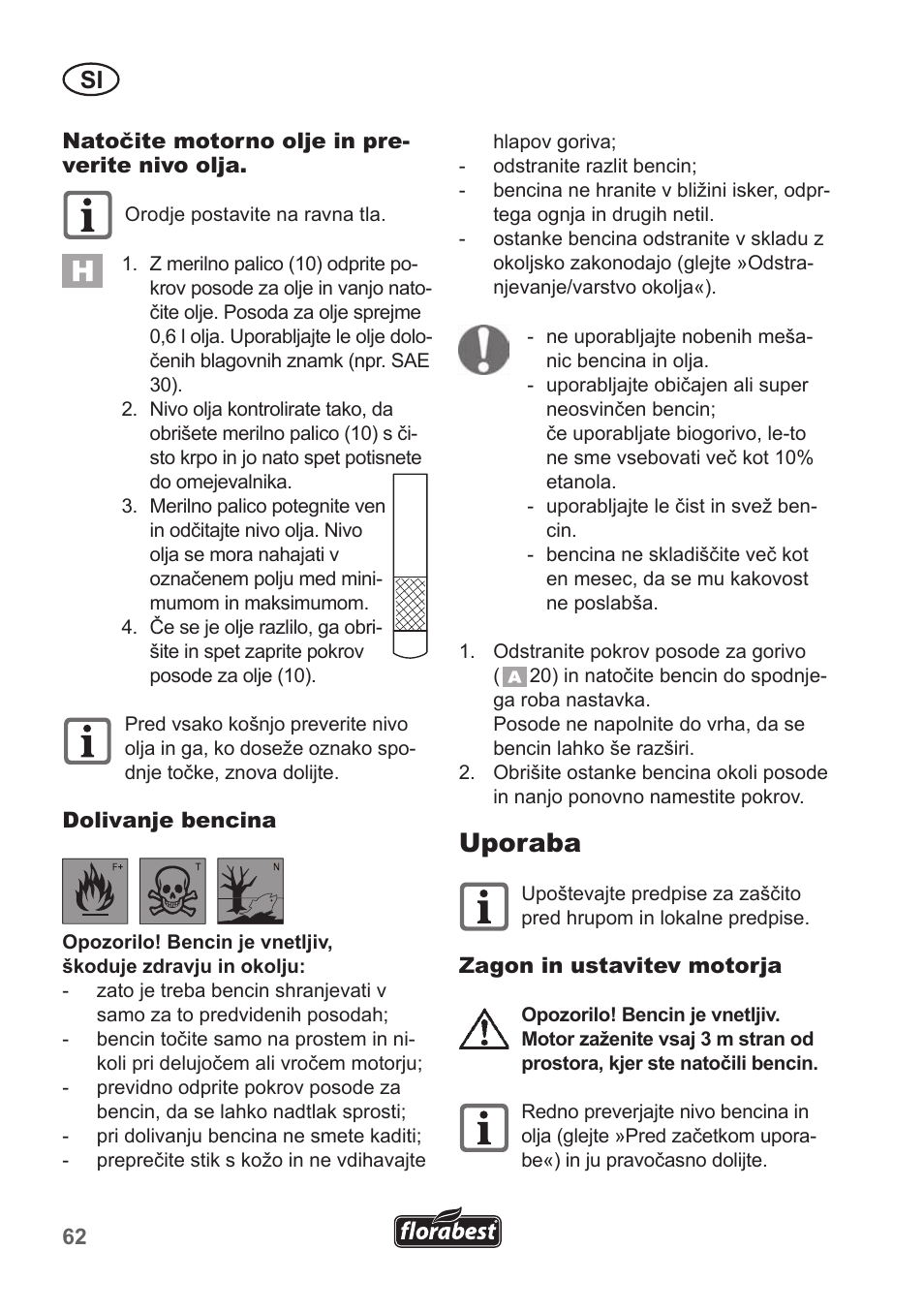 Uporaba | Florabest FBM 135 A1 User Manual | Page 62 / 132