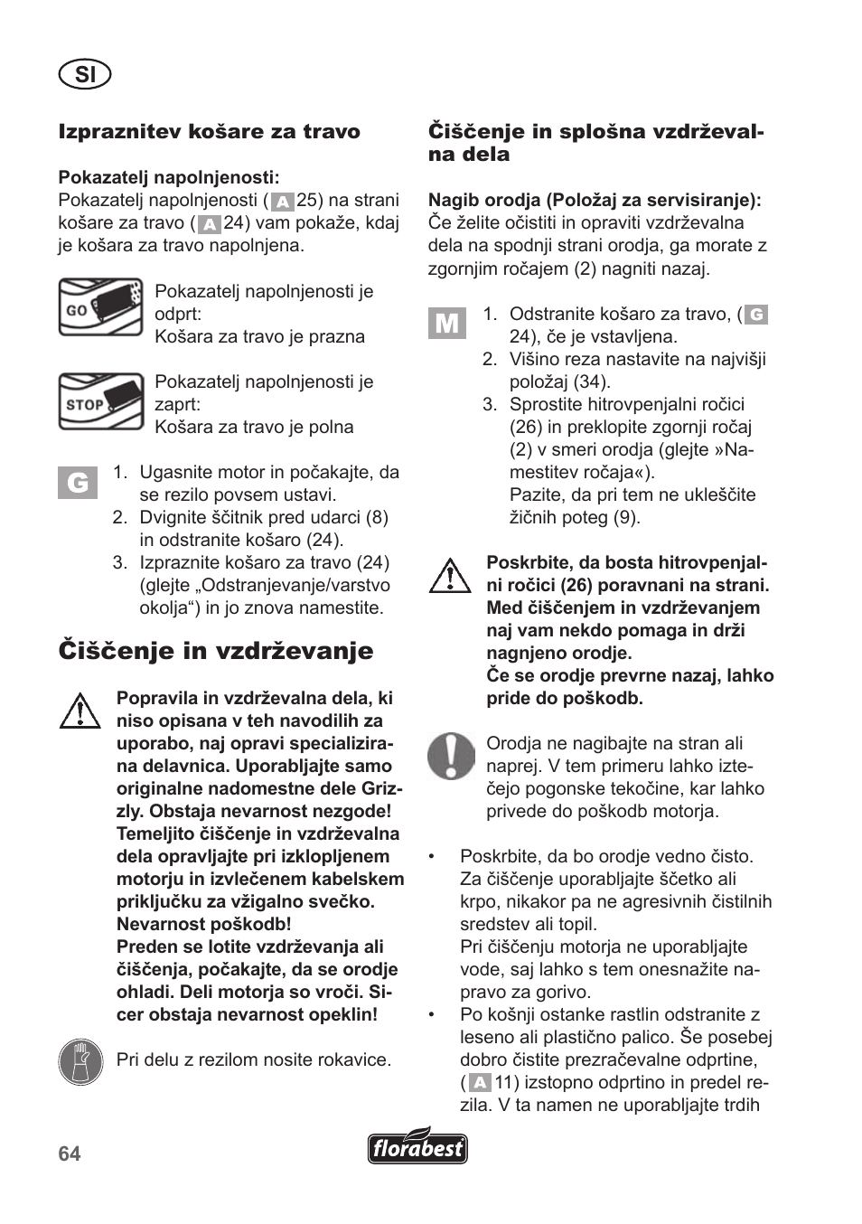 Čiščenje in vzdrževanje | Florabest FBM 135 A1 User Manual | Page 64 / 132