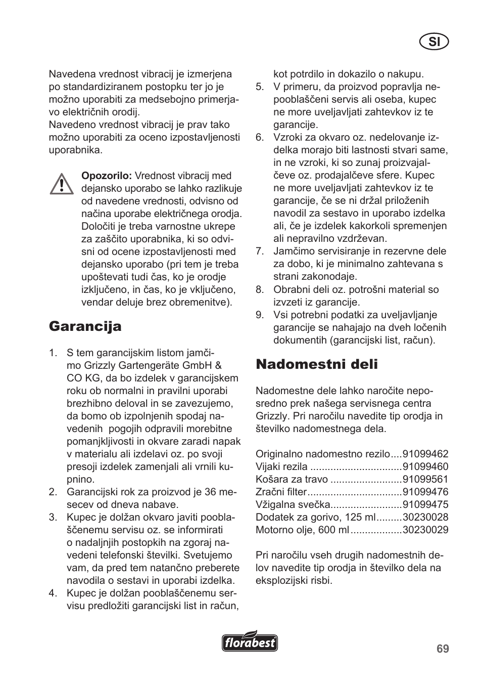 Garancija, Nadomestni deli | Florabest FBM 135 A1 User Manual | Page 69 / 132