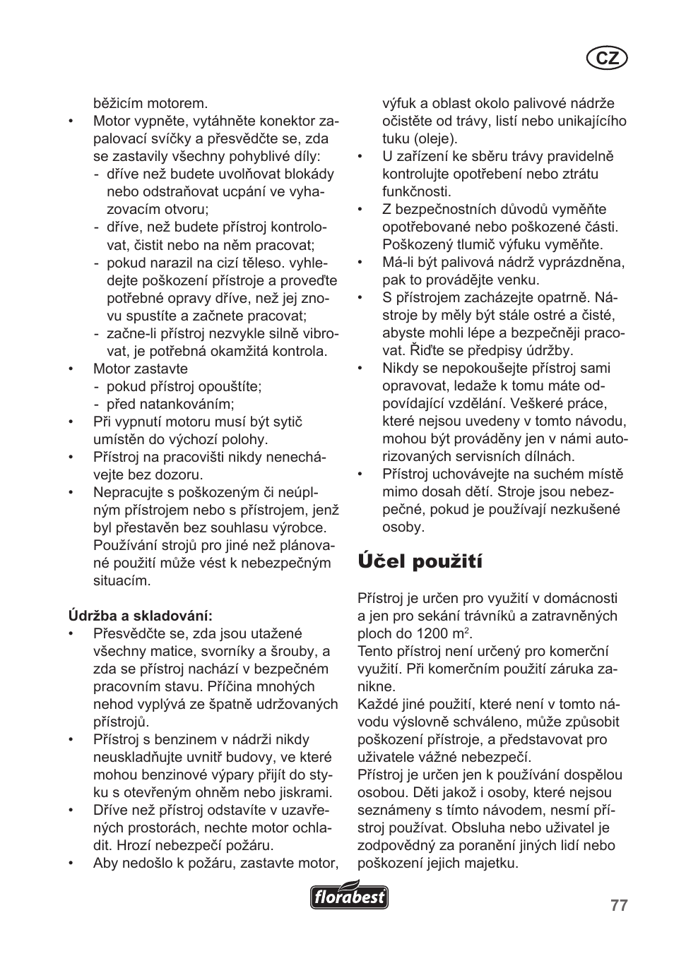 Účel použití | Florabest FBM 135 A1 User Manual | Page 77 / 132