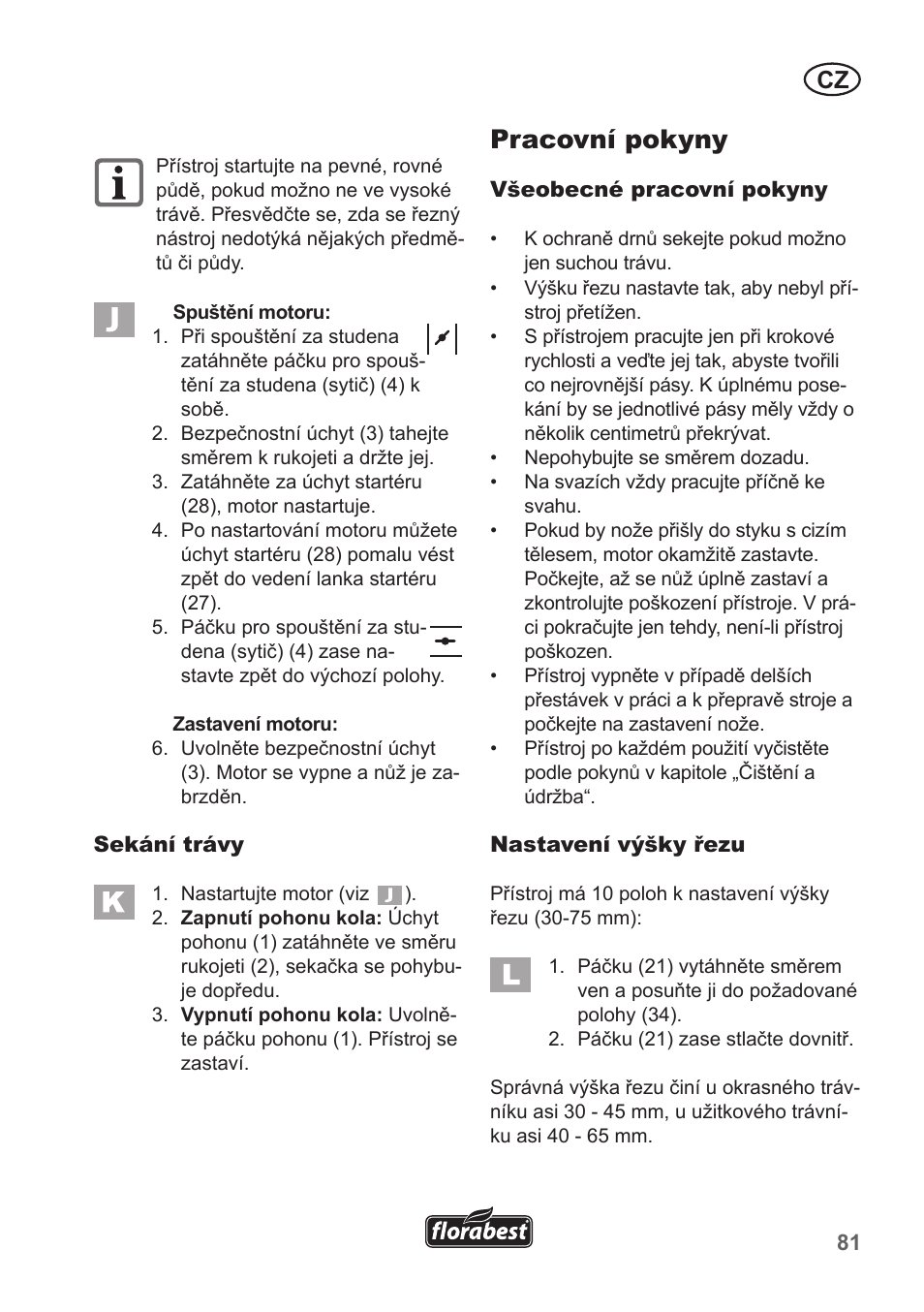 Pracovní pokyny | Florabest FBM 135 A1 User Manual | Page 81 / 132