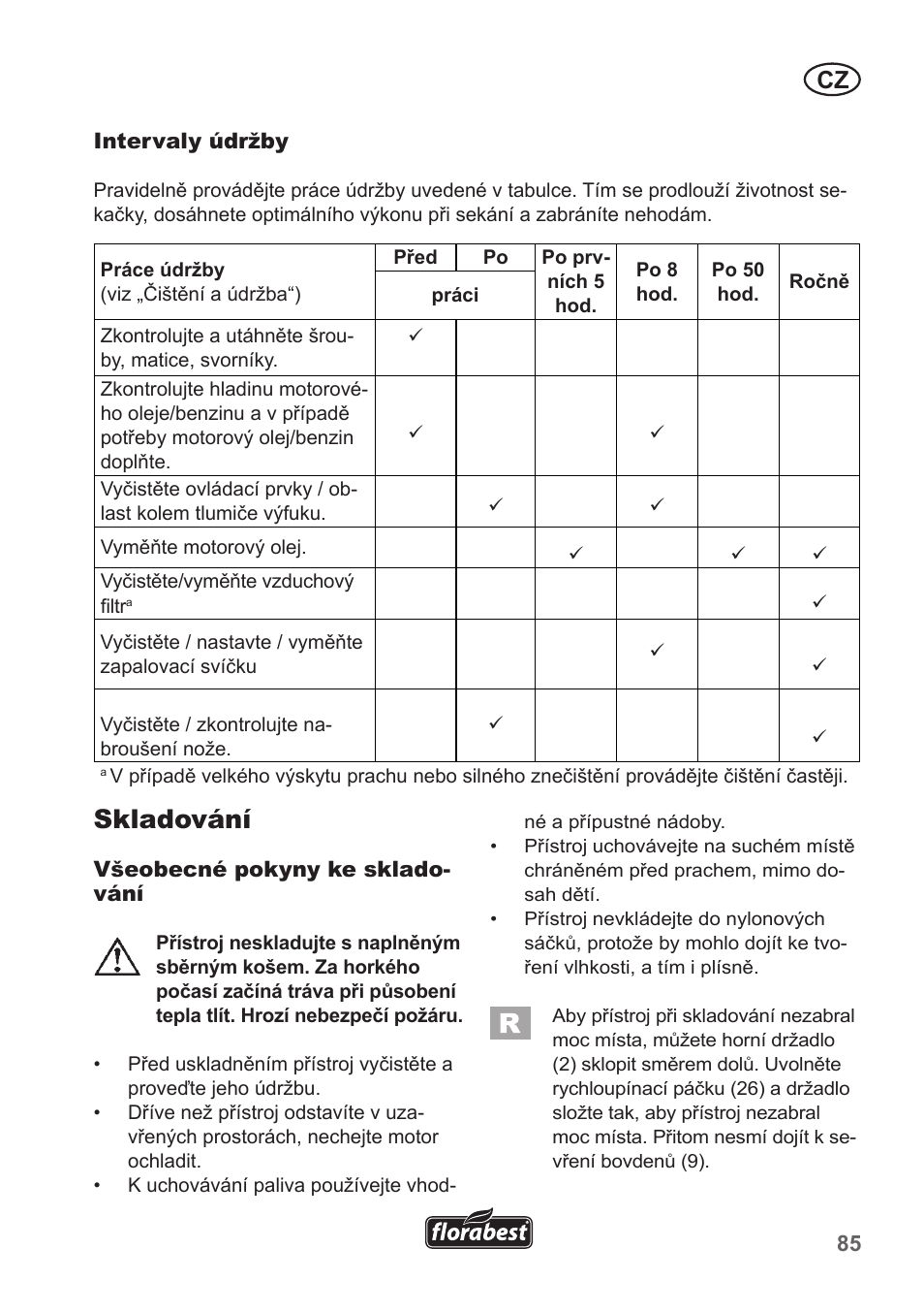 Skladování | Florabest FBM 135 A1 User Manual | Page 85 / 132