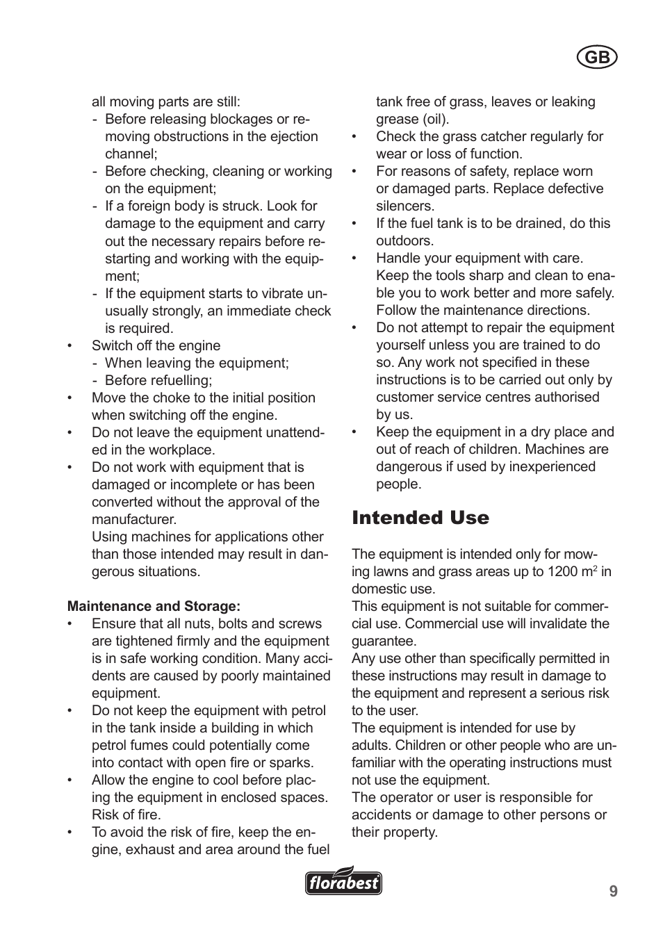 Intended use | Florabest FBM 135 A1 User Manual | Page 9 / 132