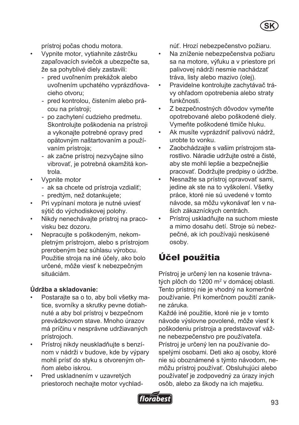 Účel použitia | Florabest FBM 135 A1 User Manual | Page 93 / 132