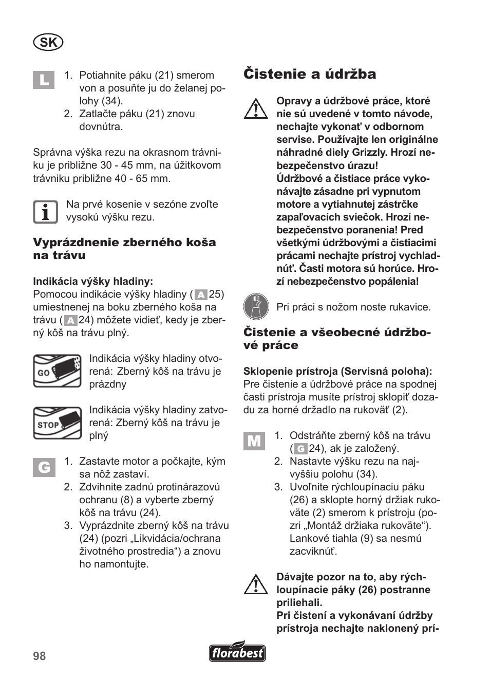 Čistenie a údržba | Florabest FBM 135 A1 User Manual | Page 98 / 132