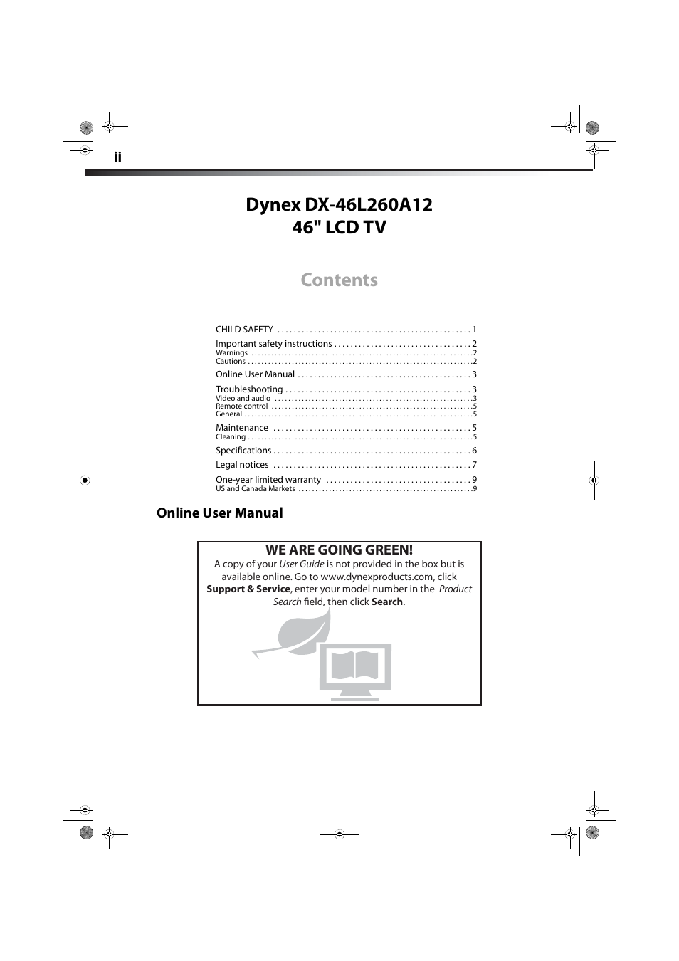 Dynex DX-46L260A12 User Manual | Page 2 / 12