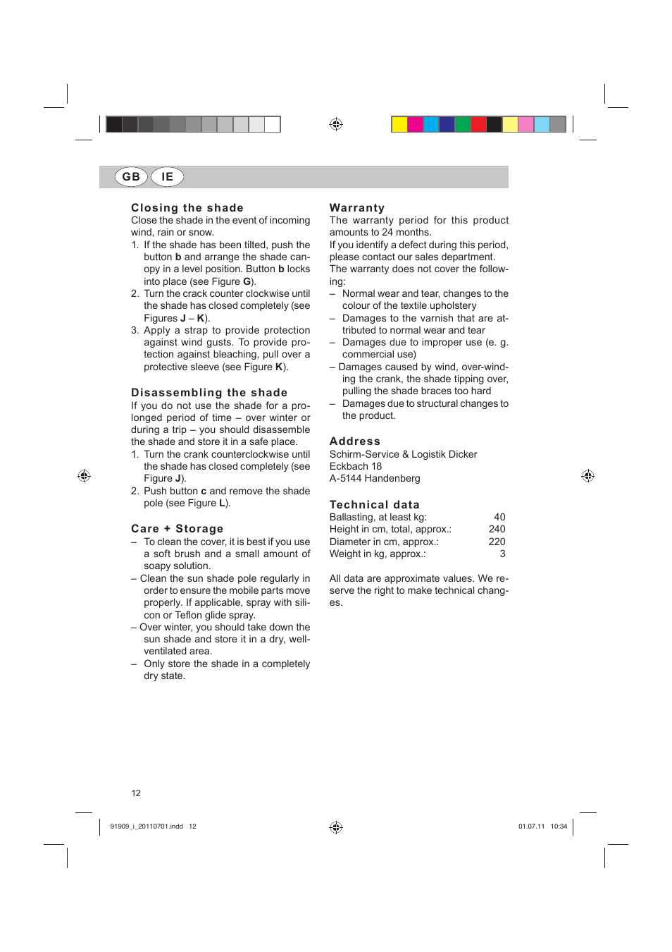 Florabest Parasol User Manual | Page 10 / 22