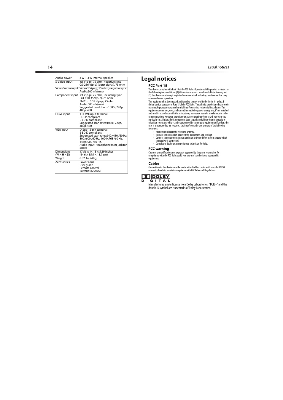 Legal notices | Dynex DX-LCD19-09 User Manual | Page 14 / 36