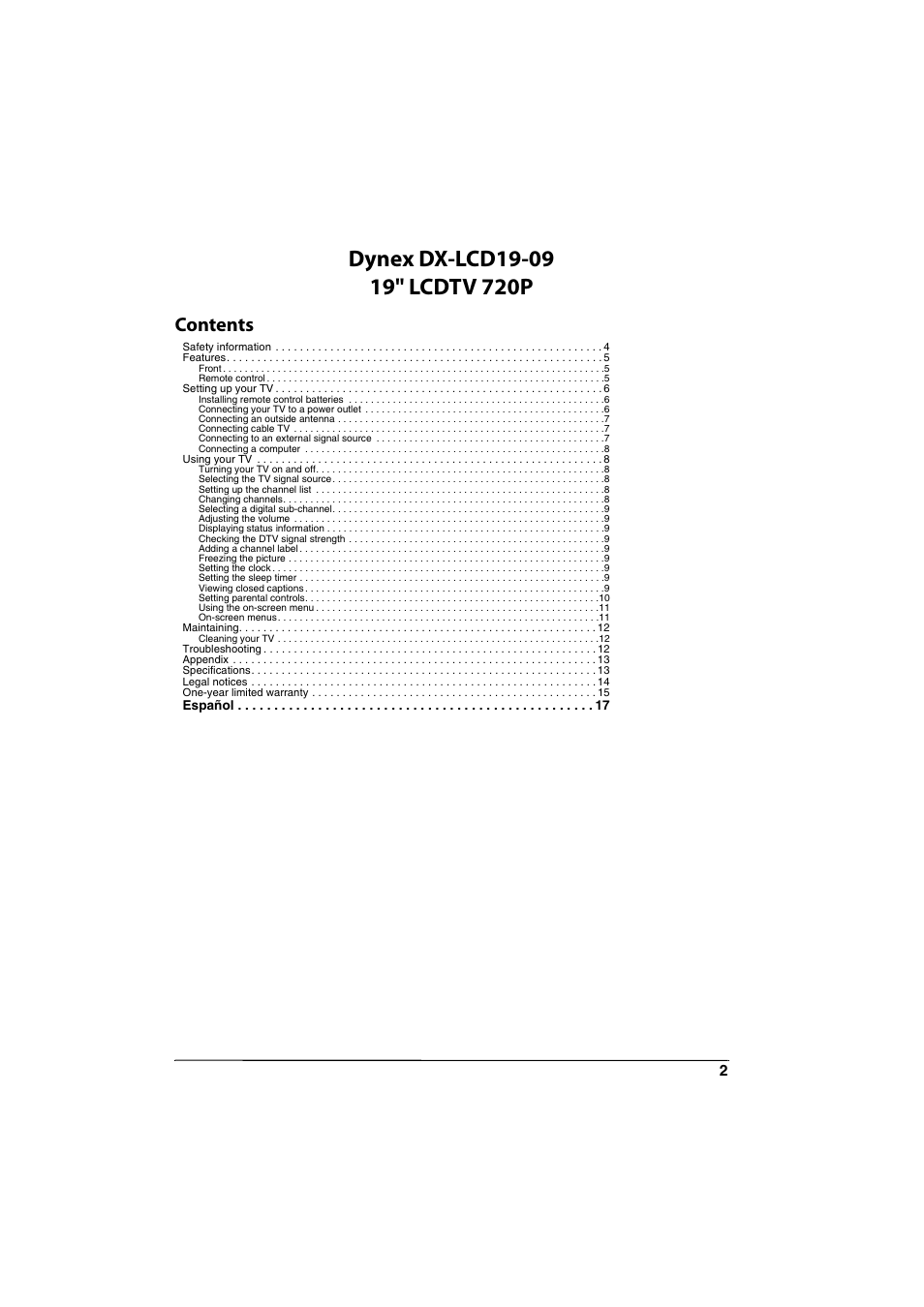 Dynex DX-LCD19-09 User Manual | Page 2 / 36