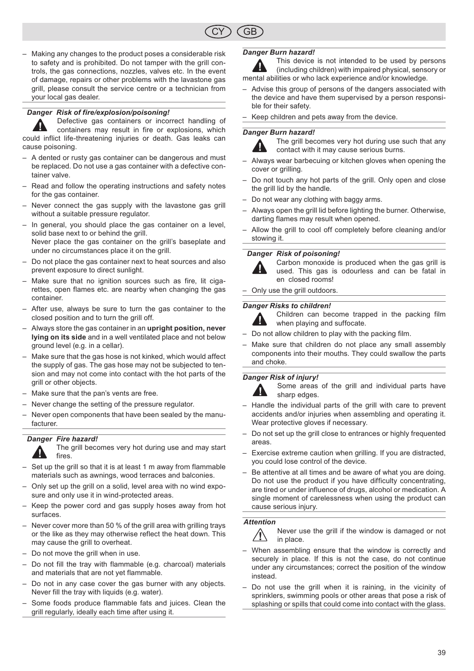 Cy gb | Florabest FGG 5.5 A1 User Manual | Page 39 / 76