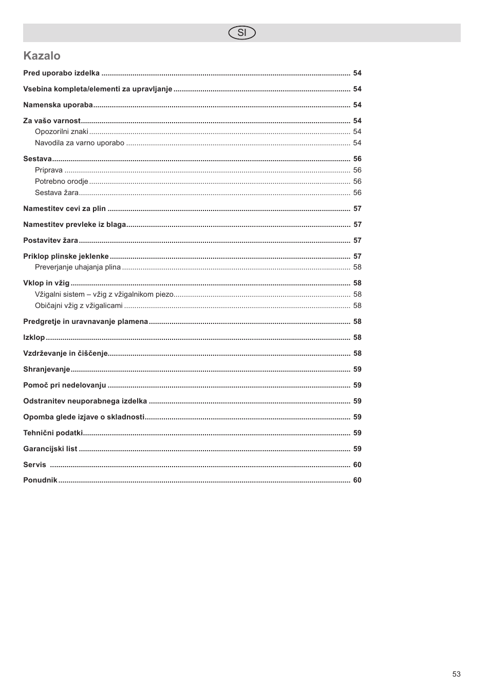Kazalo | Florabest FGG 5.5 A1 User Manual | Page 53 / 76
