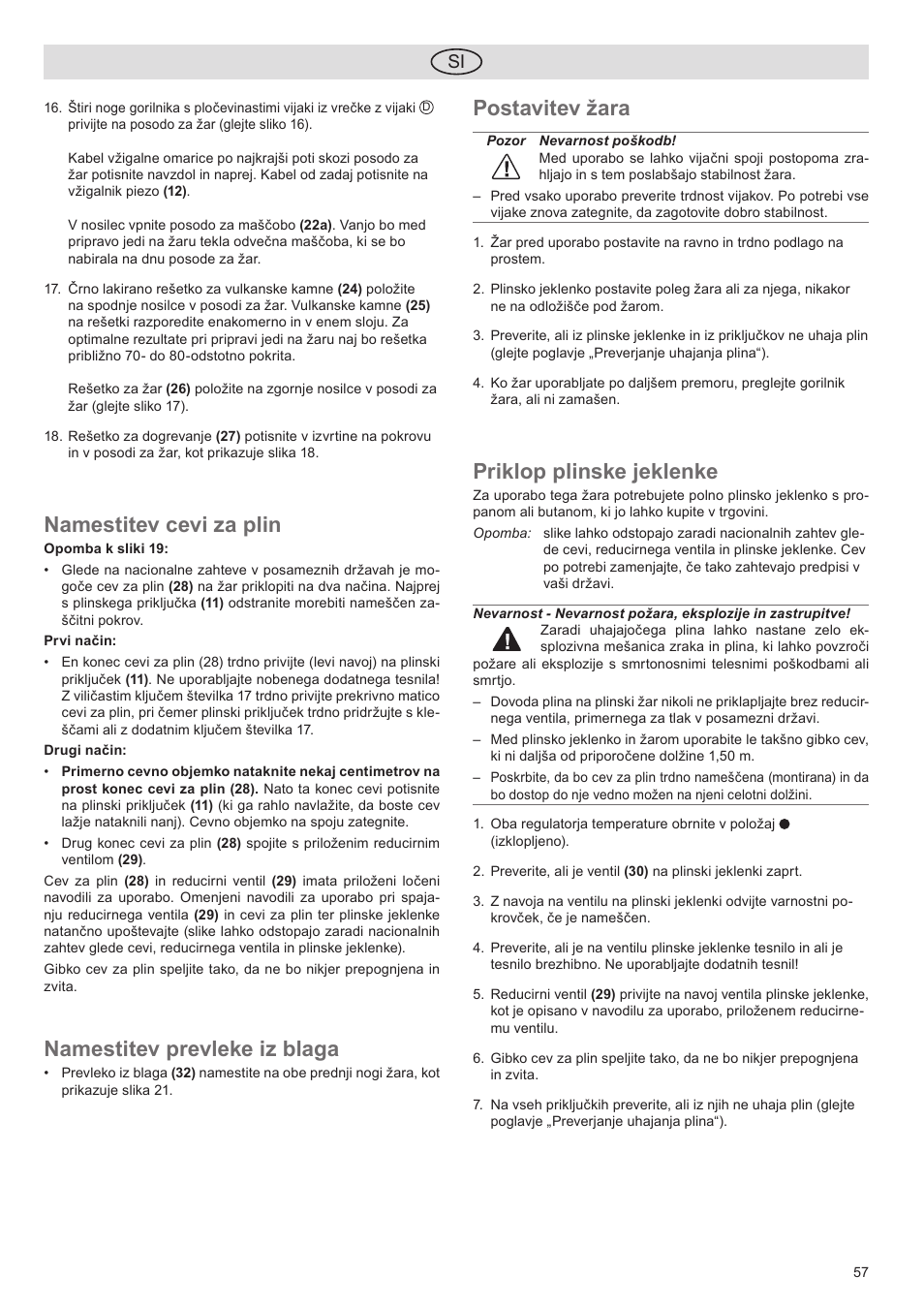 Namestitev cevi za plin, Namestitev prevleke iz blaga, Postavitev žara | Priklop plinske jeklenke | Florabest FGG 5.5 A1 User Manual | Page 57 / 76