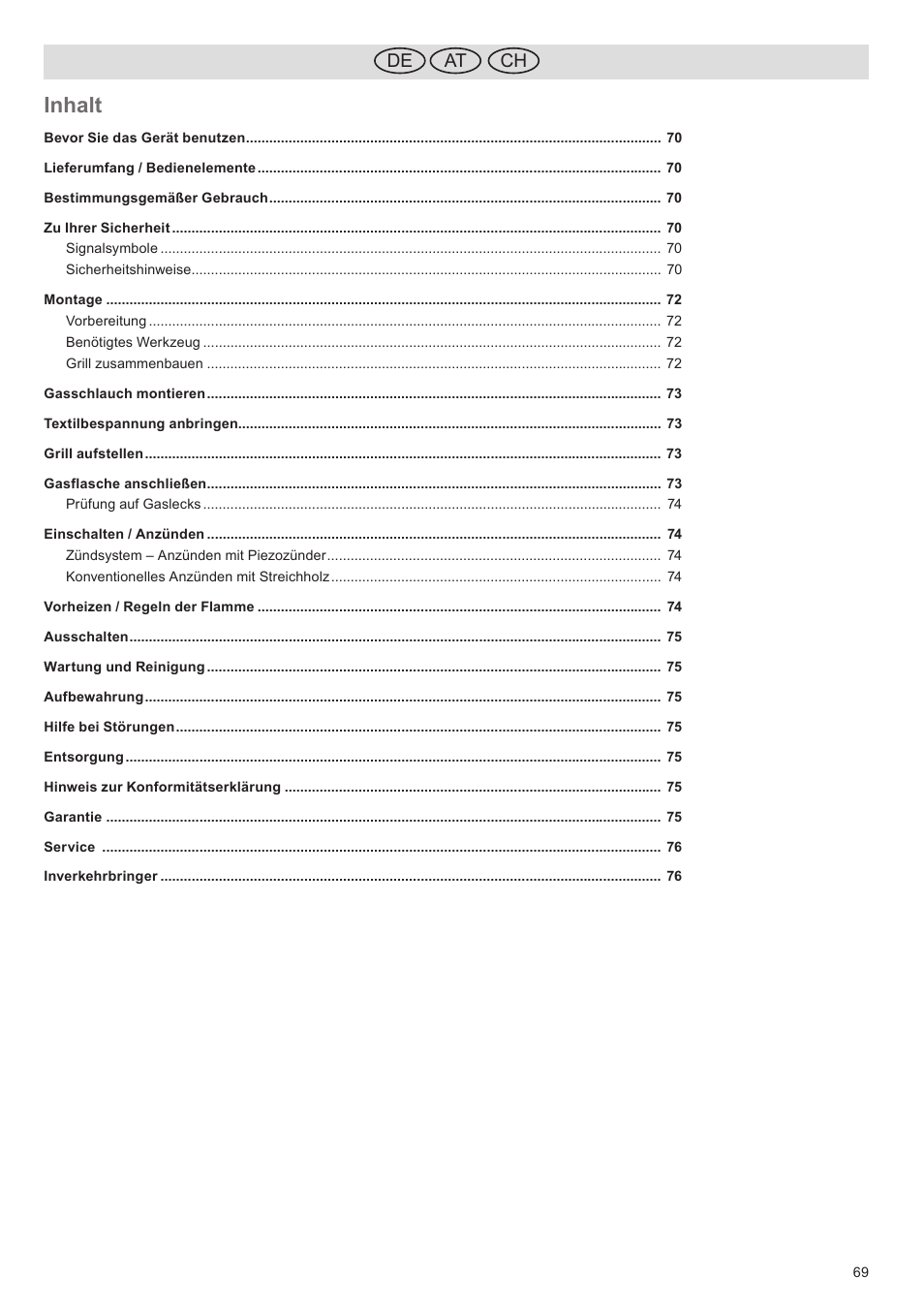 Inhalt, De ch at | Florabest FGG 5.5 A1 User Manual | Page 69 / 76