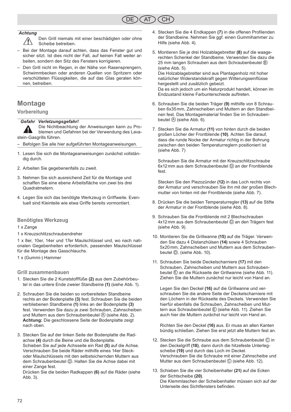 Montage, De ch at | Florabest FGG 5.5 A1 User Manual | Page 72 / 76