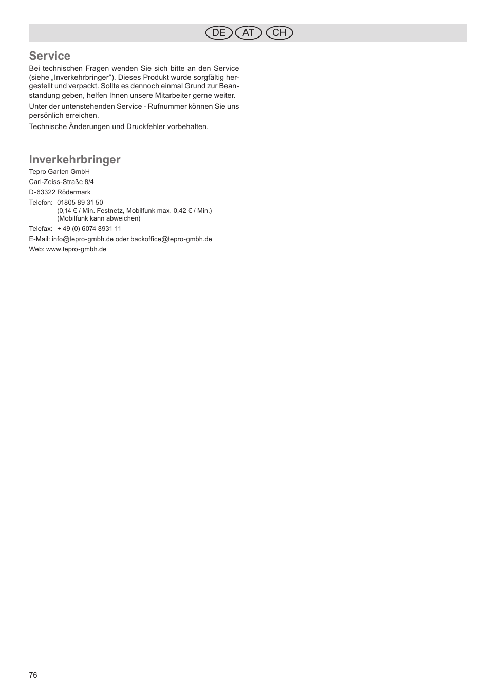 Service, Inverkehrbringer | Florabest FGG 5.5 A1 User Manual | Page 76 / 76