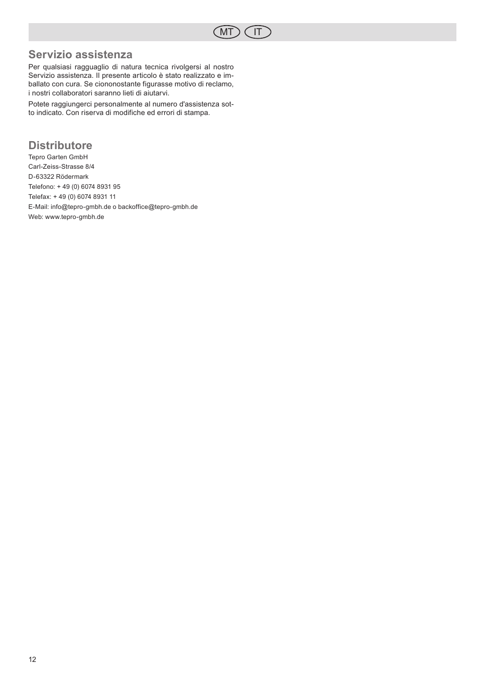 Servizio assistenza, Distributore | Florabest FGG 5.5 A1 User Manual | Page 12 / 44