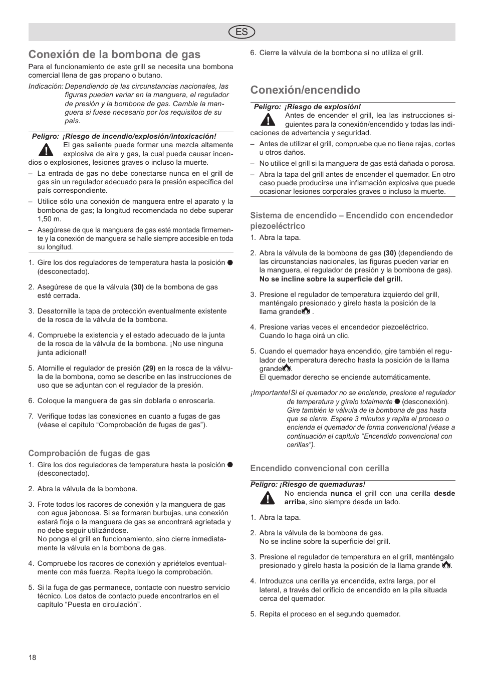 Conexión de la bombona de gas, Conexión/encendido | Florabest FGG 5.5 A1 User Manual | Page 18 / 44