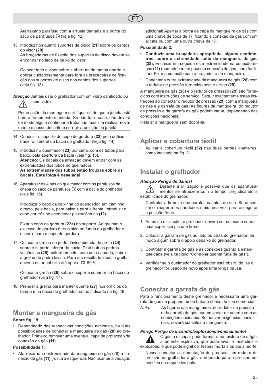 Montar a mangueira de gás, Aplicar a cobertura têxtil, Instalar o grelhador | Conectar a garrafa de gás | Florabest FGG 5.5 A1 User Manual | Page 25 / 44