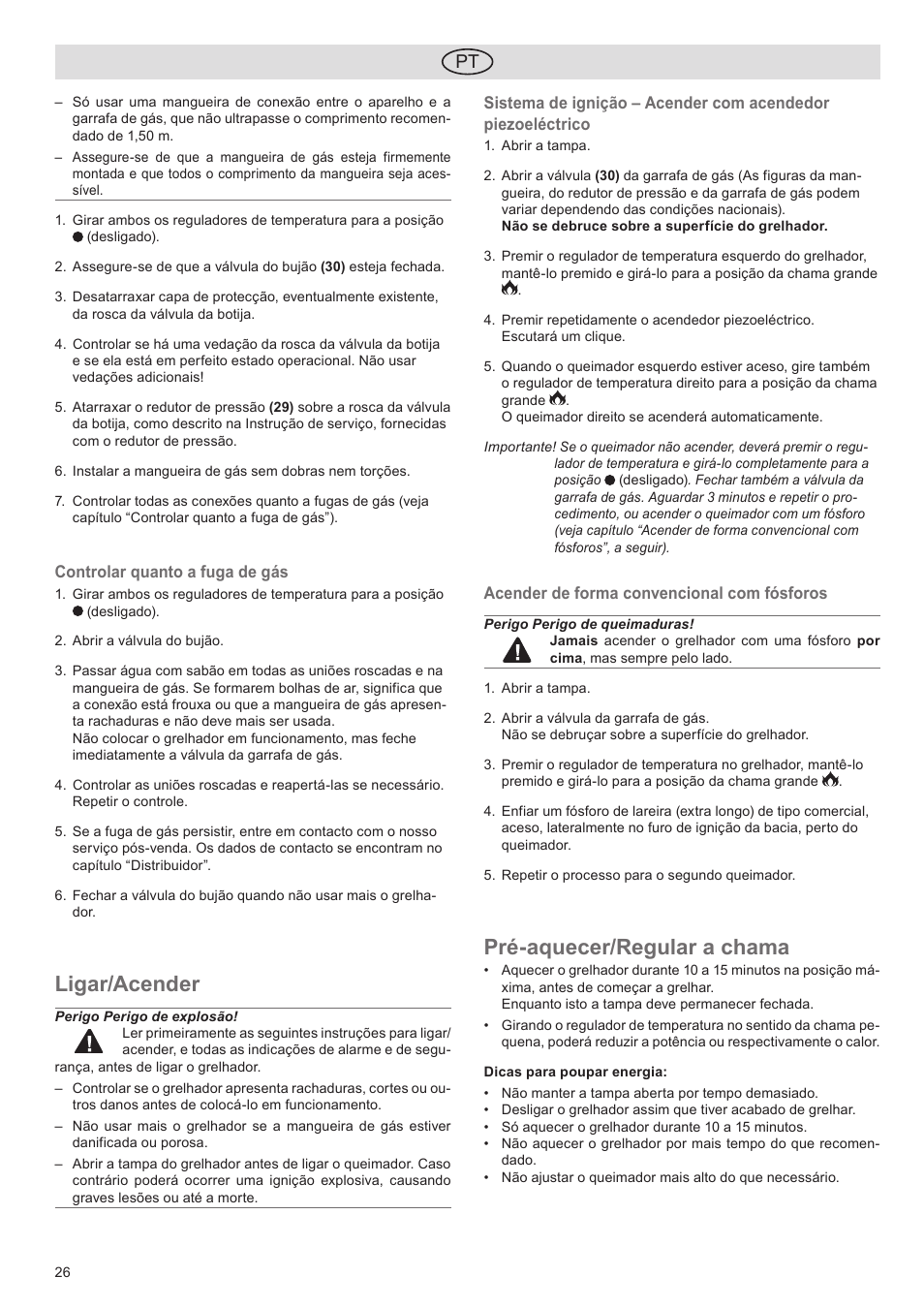 Ligar/acender, Pré-aquecer/regular a chama | Florabest FGG 5.5 A1 User Manual | Page 26 / 44