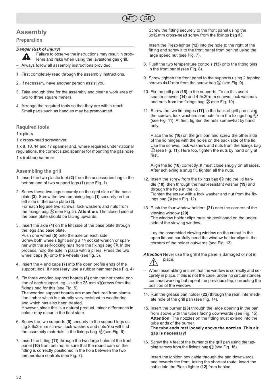 Assembly, Mt gb | Florabest FGG 5.5 A1 User Manual | Page 32 / 44