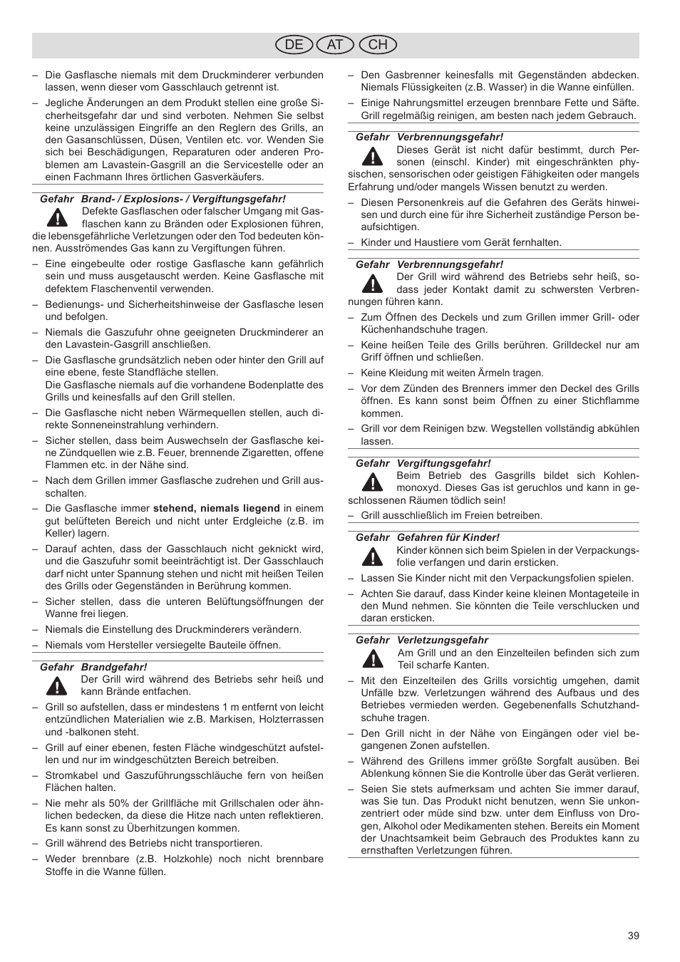 De ch at | Florabest FGG 5.5 A1 User Manual | Page 39 / 44