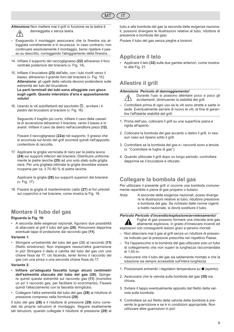 Montare il tubo del gas, Applicare il telo, Allestire il grill | Collegare la bombola del gas, It mt | Florabest FGG 5.5 A1 User Manual | Page 9 / 44