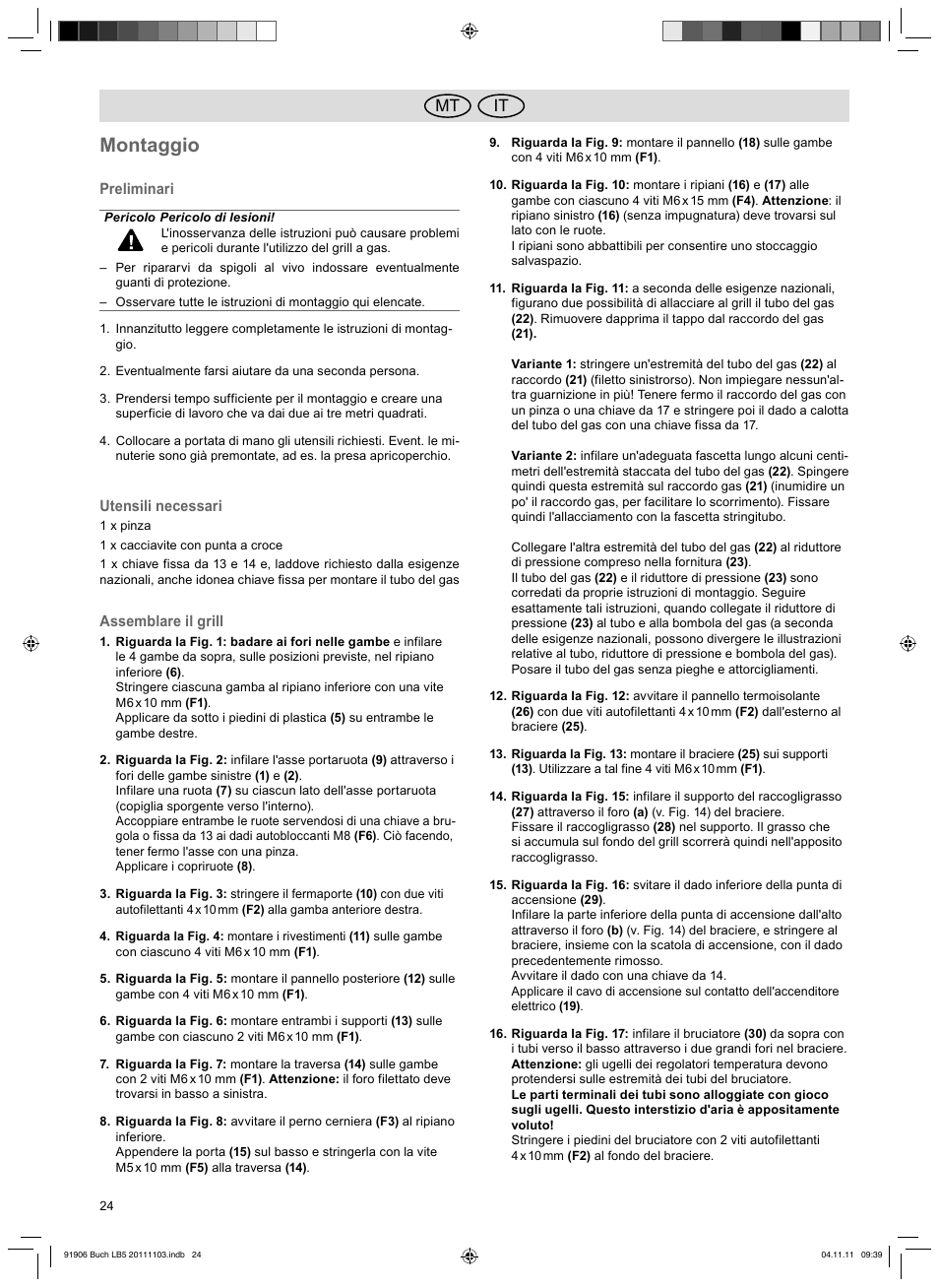 Montaggio, It mt | Florabest FGG 6.7 B2 User Manual | Page 24 / 42