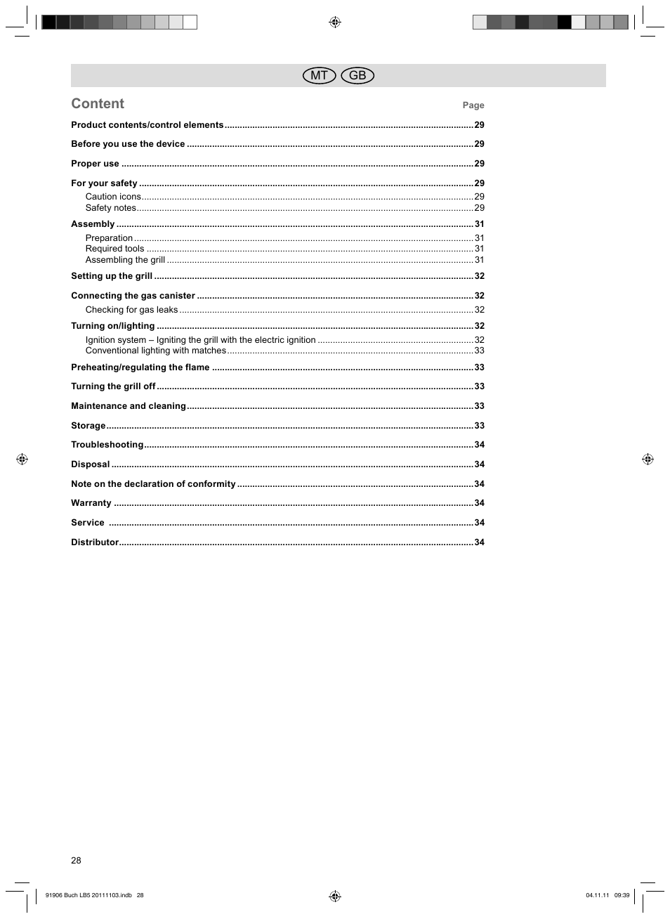 Content, Gb mt | Florabest FGG 6.7 B2 User Manual | Page 28 / 42