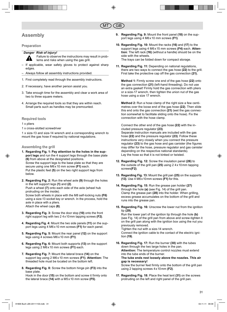 Assembly, Gb mt | Florabest FGG 6.7 B2 User Manual | Page 31 / 42