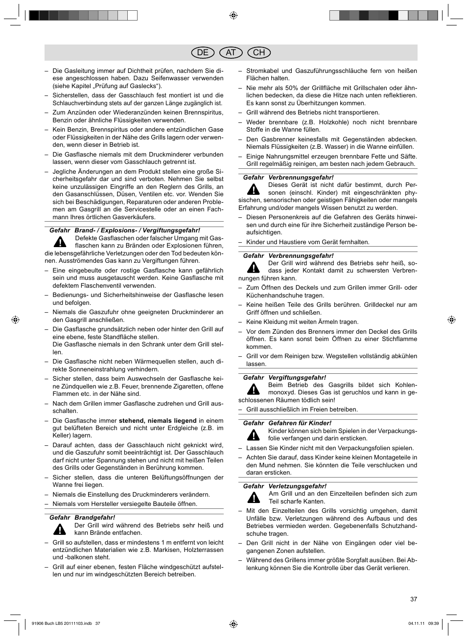 De at ch | Florabest FGG 6.7 B2 User Manual | Page 37 / 42
