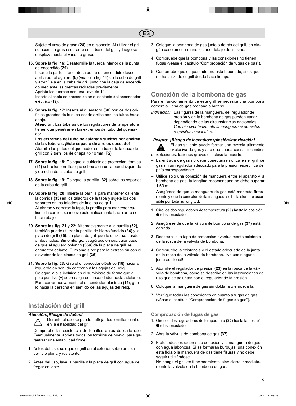 Instalación del grill, Conexión de la bombona de gas | Florabest FGG 6.7 B2 User Manual | Page 9 / 42