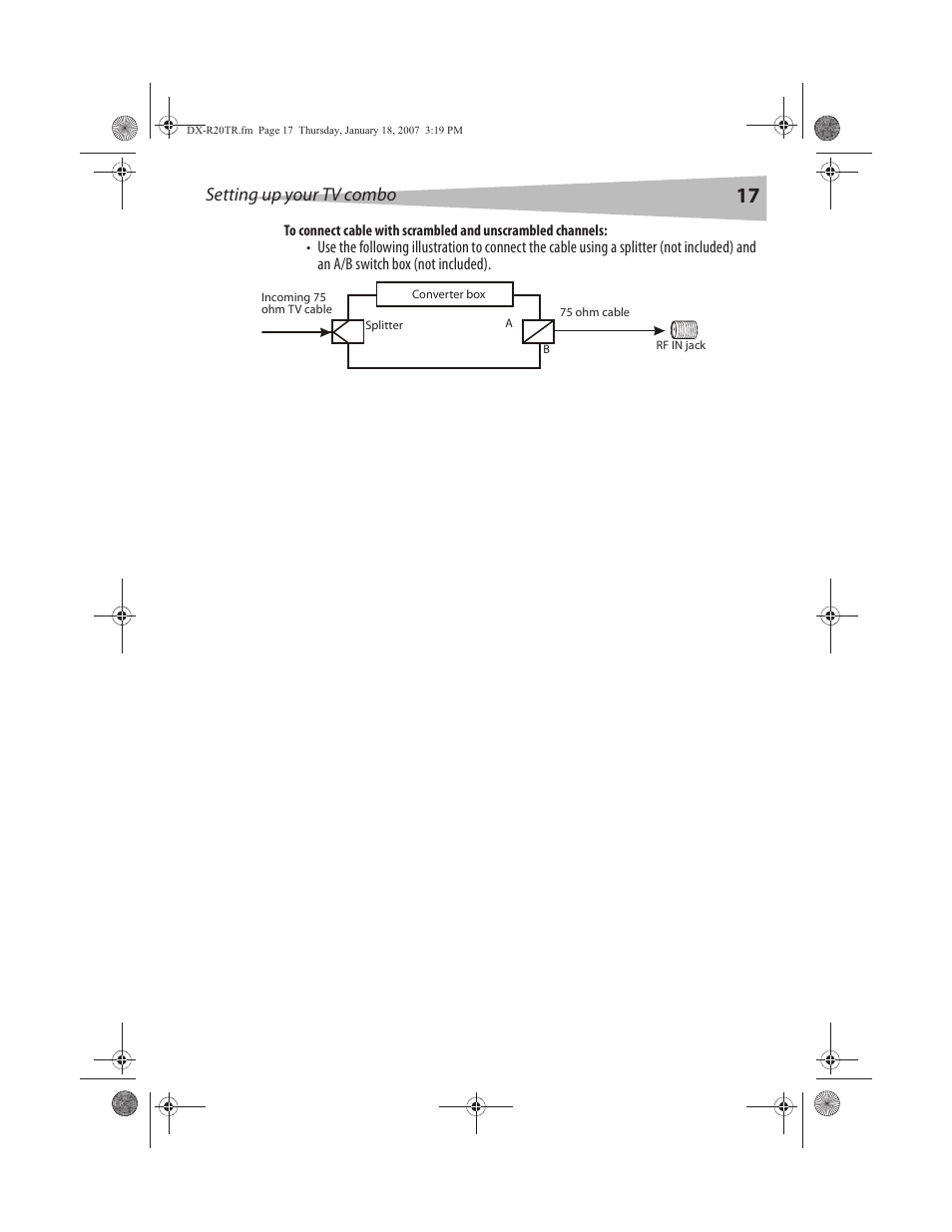 Setting up your tv combo | Dynex DX-R20TR User Manual | Page 18 / 67