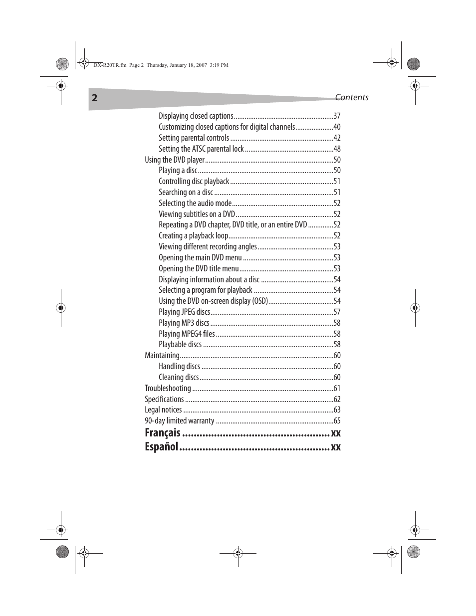 Dynex DX-R20TR User Manual | Page 3 / 67